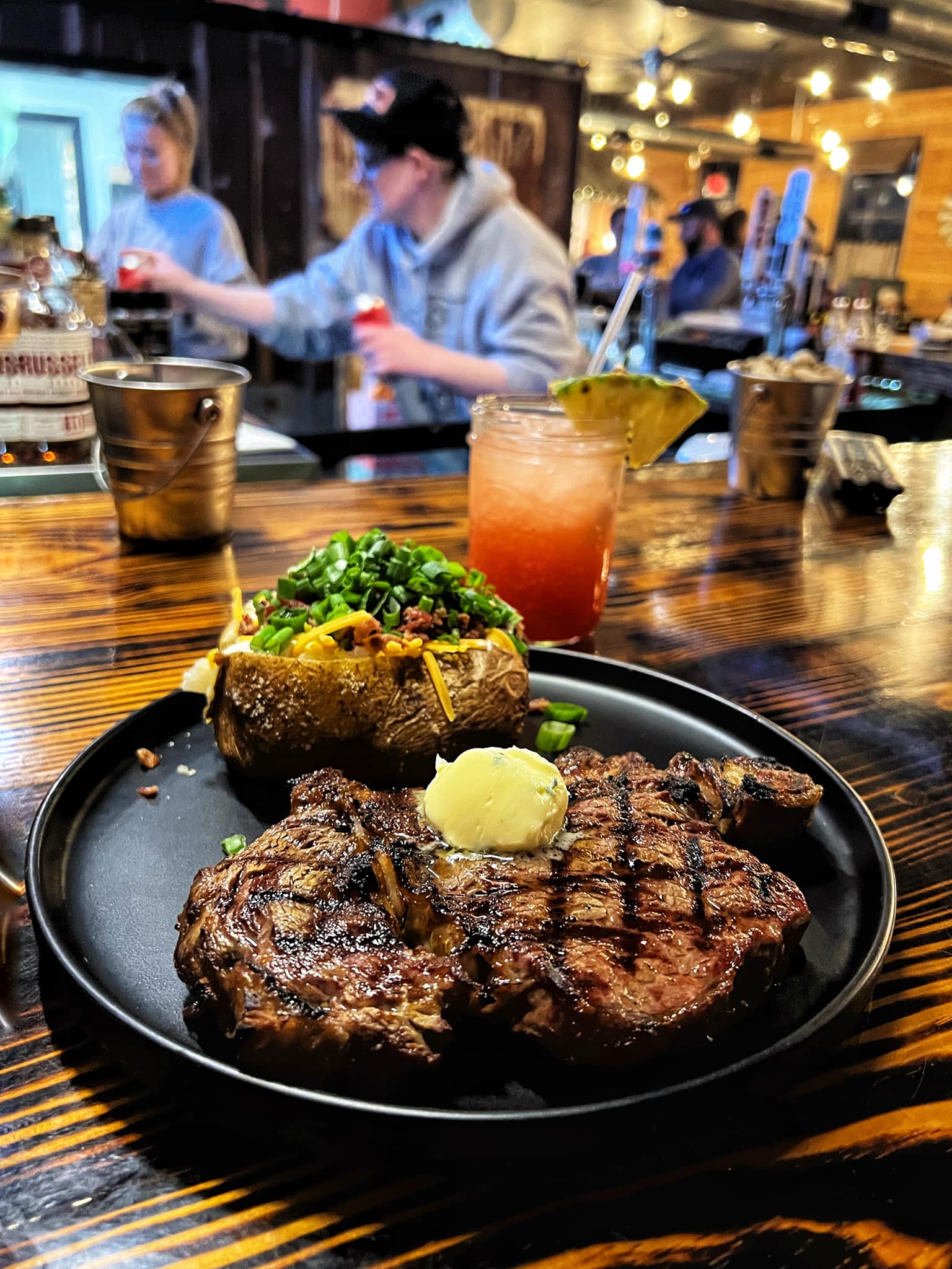 Steak and Baked Potato at Rustic Roots in Bunn North Carolina